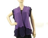 women large vest, purple, open front cardigan, non wool recycled knit