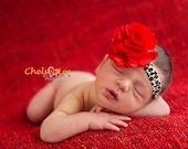 Baby headband - Infant headband - Flower headband - Newborn headband -Little girl headband- Baby girl headband - Leapard headband