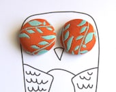Lovely Button Earrings in Orange and Teal by Uptown Avenue