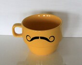 Upcycled Modern Ceramic Mustache Mug in Yellow and Black by Uptown Avenue