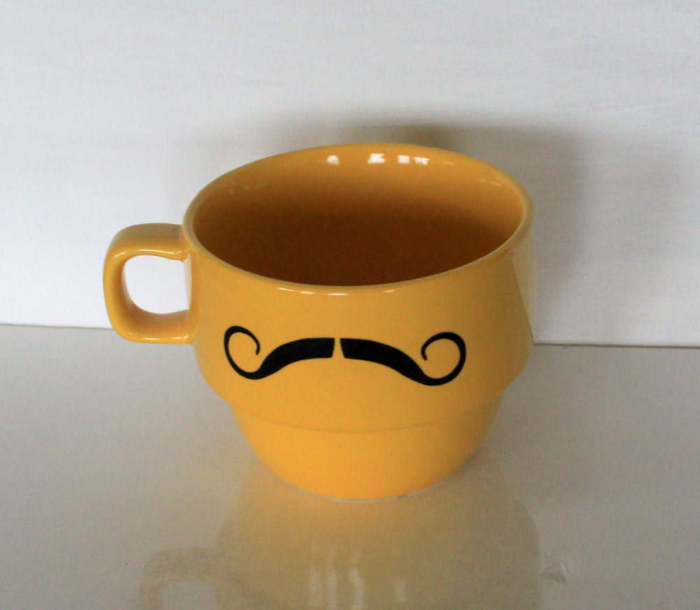 Upcycled Modern Ceramic Mustache Mug in Yellow and Black by Uptown Avenue