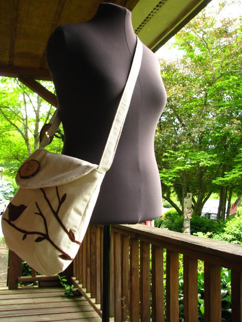 SMALL PLEASURES PURSE /bird handbag /off white Water Repellent canvas /tote/eco friendly/school bag /optional colors available-