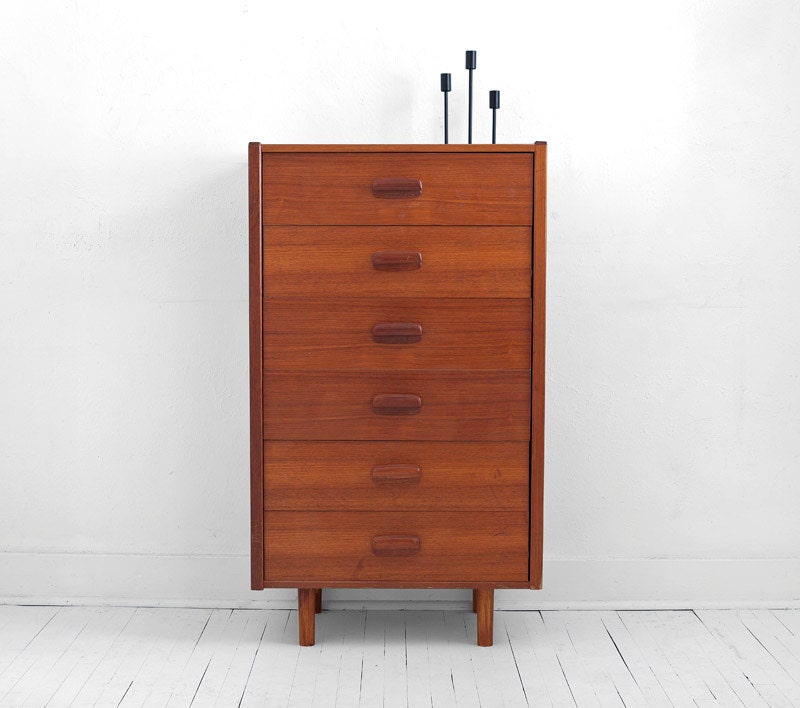 Mid Century Teak Dresser - Wood, Credenza, Modern, Retro, Cabinet, Tallboy