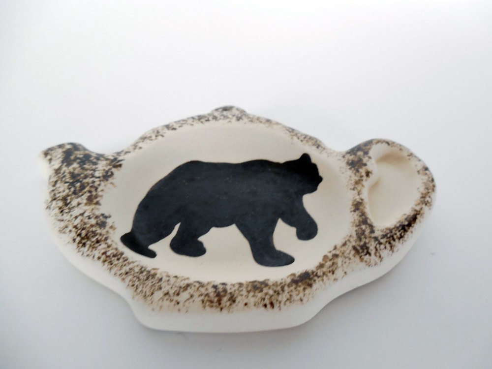 Rustic Black Bear Spoon Rest Or Tea Bag Holder Home Decor