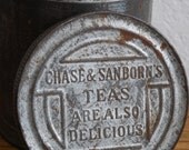 Antique Tea Tin Chase Sanborn Rustic Cabin Storage