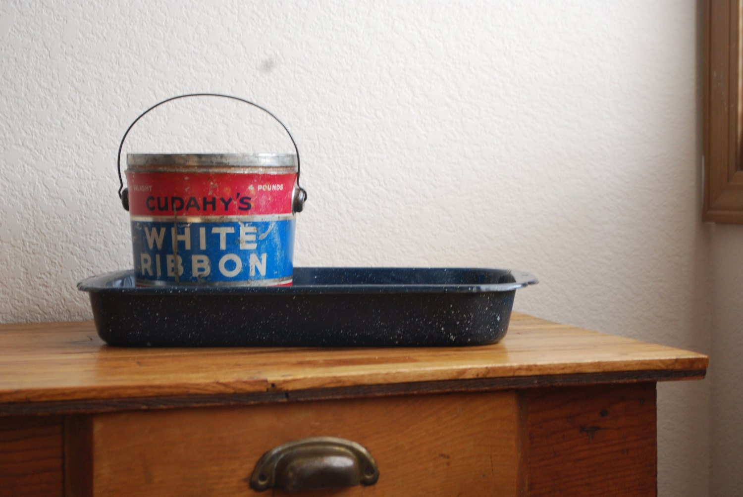 Enamelware Pan Blue Vintage Kitchen