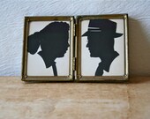 Vintage Paper Cut Silhouette Framed 1950s Hipster Pair Mid Century SALE