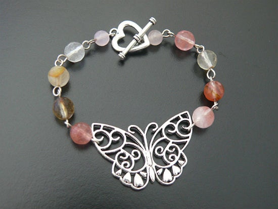 SALE Butterfly Boho Bracelet Bohemian Jewellery Tribal Pink Green Chic White Wrap Wrist Gemstone Beach Summer Spring Stone
