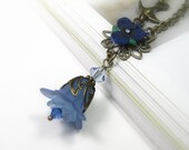 Vintage Style Necklace, Blue Flower Pendant Necklace, Romantic Jewelry, Feminine Fashions, Womens Accessories, Swarovski Crystal, Dusk Blue