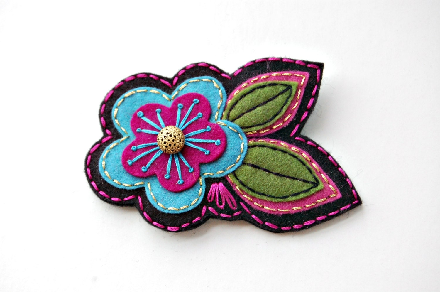 Embroidered Flower Hair Clip