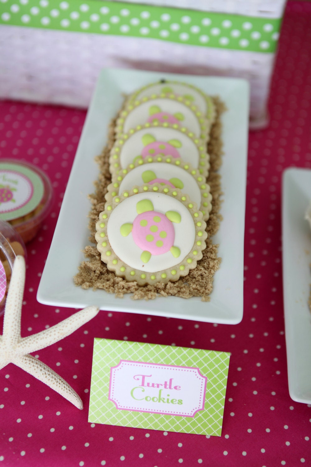 Preppy Pink & Green Sea Turtle Decorated Sugar Cookies (12)