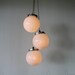 PEARLS - Upcycled Hanging Pendant Chandelier featuring 3 White Round Glass Globe Shades - BootsNGus Modern Home Lighting