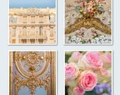 Paris Photography - Versailles Set of Four 5 x 5 Fine Art Photographs, Roses, Marie Antoinette, French Wall Decor