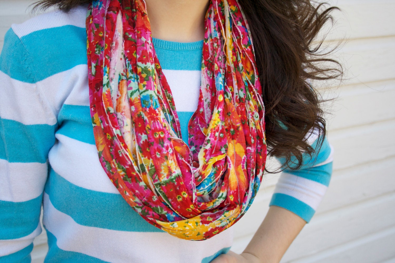 Infinity Ruffle Scarf Bright Floral Print - Infinity Scarf