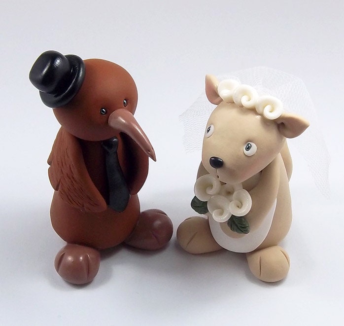 Kiwi Bird and Kangaroo Couple, Custom Wedding Cake Topper, Personalized Figurines, Made To Order