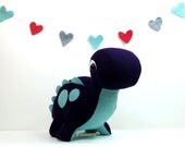 Eco Plush Brontosaurus Dinosaur in Deep Purple Wool with Teal Accents - Handmade with Upcycled, Recycled, & Eco Friendly Materials