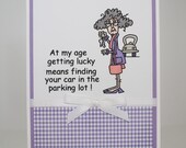 Handcrafted Funny Character greeting card- purple