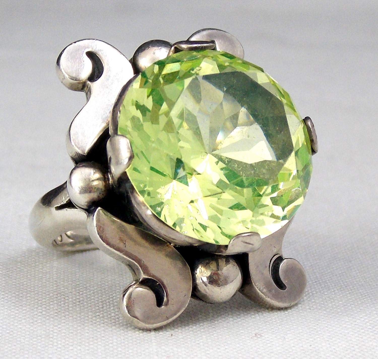 Vintage Sterling Silver and Lemon Quartz Statement Ring