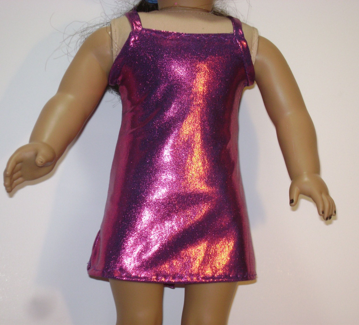 Shiny Fuchsia and Purple Strappy Mini Party Dress fits 18 inch dolls like American Girl