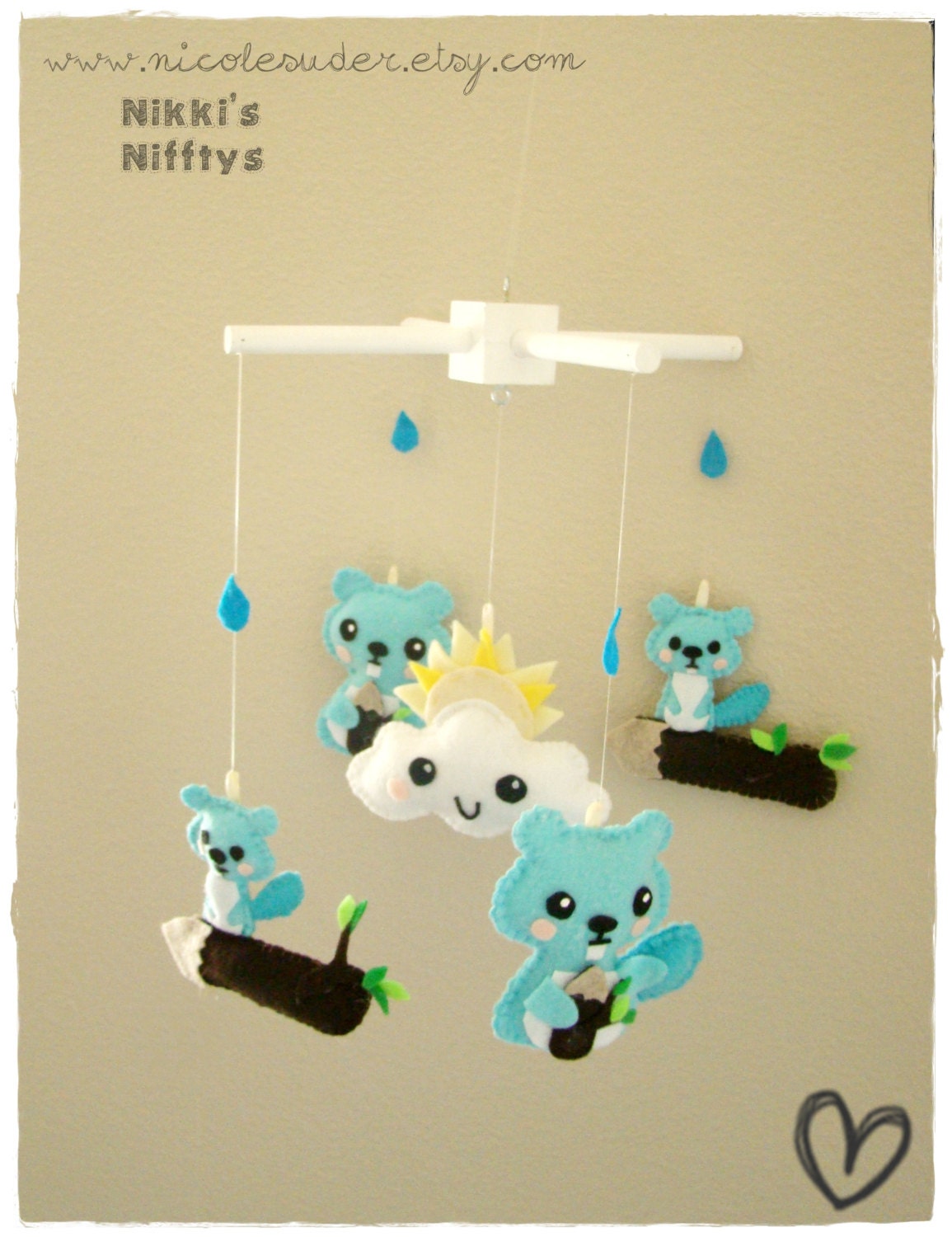 Busy Beaver Crib Mobile -Custom orders and colors welcome