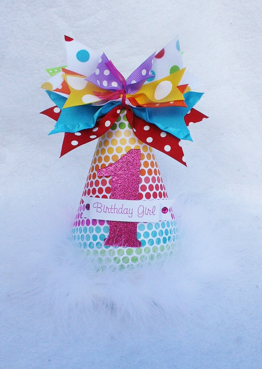 Rainbow Birthday Party Hat with Ombre Polka Dots