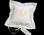 Ring Bearer Pillow fashioned of Irish Linen and Embroidered with Francie monogram