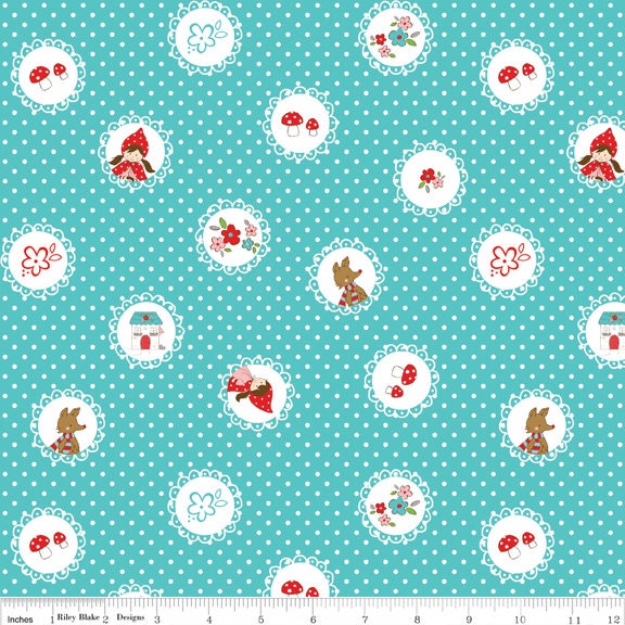 Little Red Riding Hood by Tasha Noel for Riley Blake, Scallops in Aqua, 1/2 Yard
