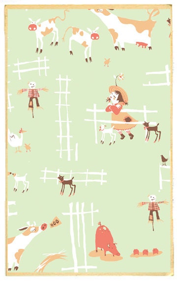 Heather Ross, Munki Munki, KERRY'S FARM on Poplin, 1 Leg Panel