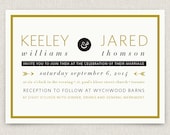 Golden - Modern and stylish wedding invitation on pearl linen paper