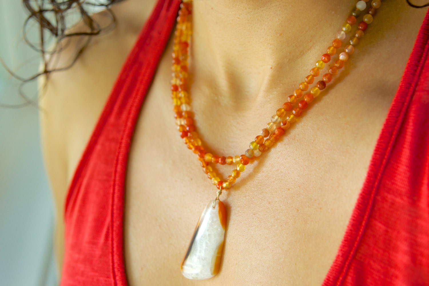Double Strand Orange Agate Necklace