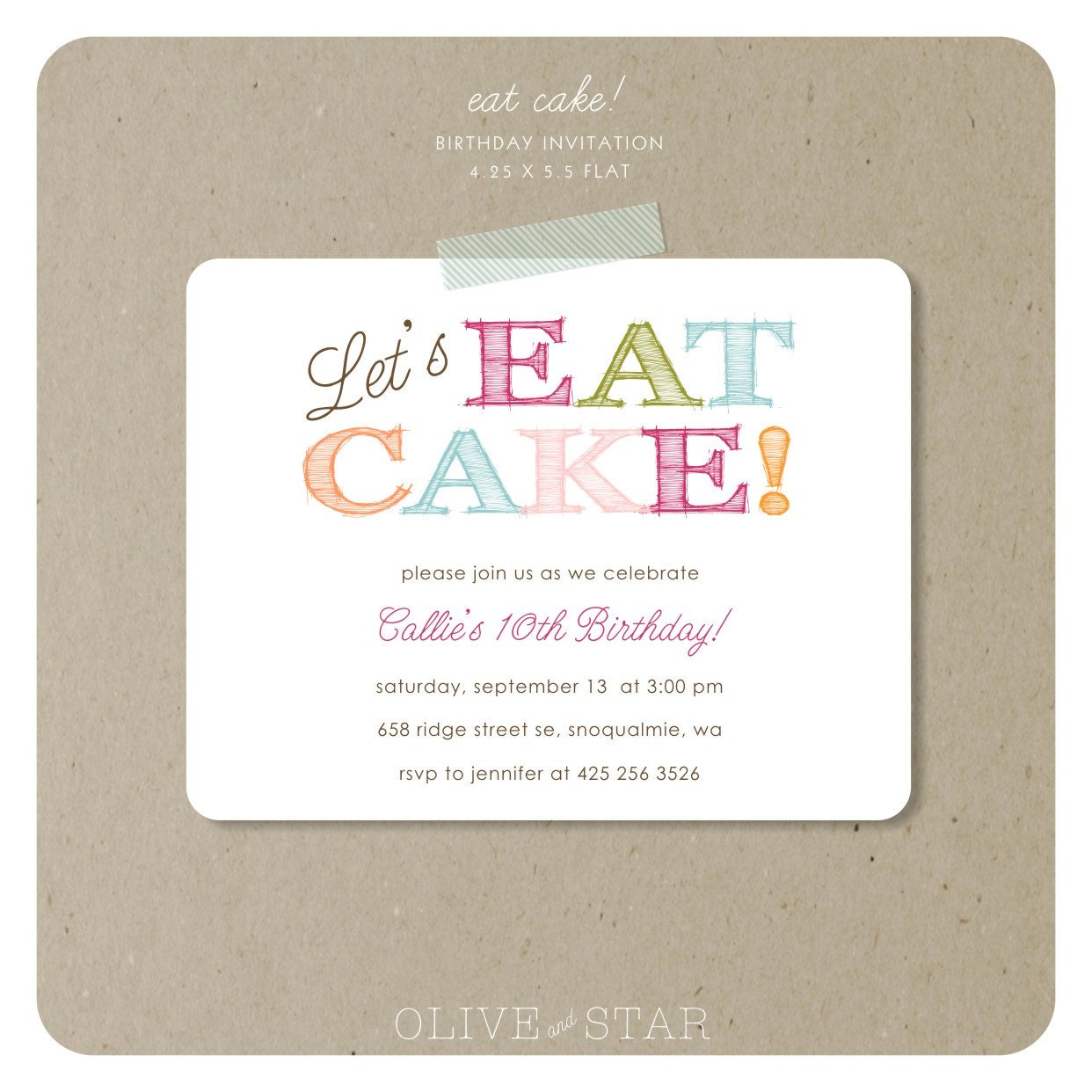 eat cake : birthday invitation set