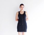 90s denim dress - vintage - black - tank dress - body con - stretch - mini - small