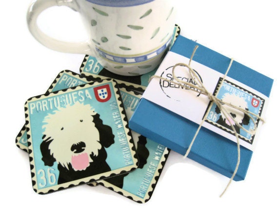 Dog Coasters featuring the Portuguese Water Dog Home Decor Hostess Gift