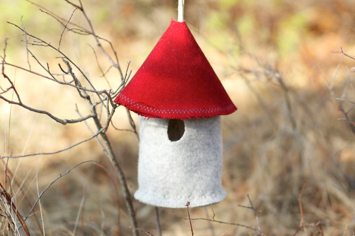 Felted Birdhouse - Upcycled/Recycled Wool - Home and Garden Decor - Red Gnome and Fairy House