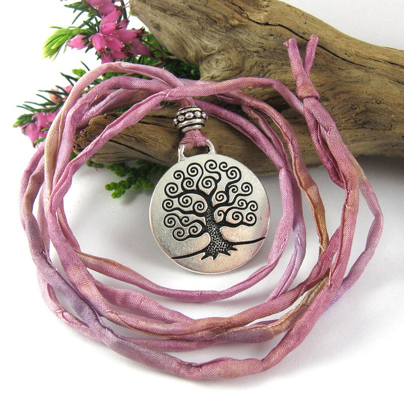 Tree of Life Birth Necklace - Mother's Necklace for Labor and Birth - Dusty Rose Silk