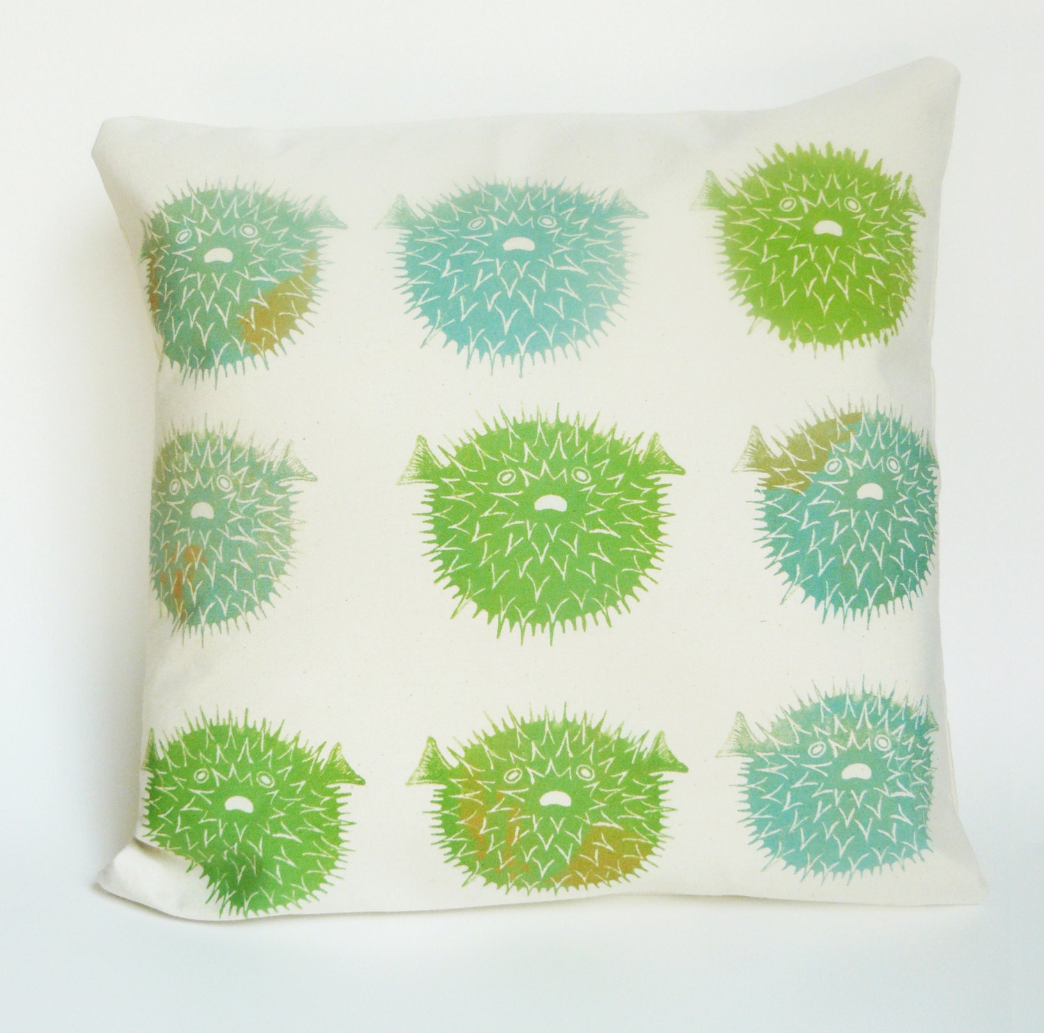 Puffer Fish Pillow, greens