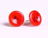 Red abstract flower button hypoallergenic stud earrings (754) - Flat rate shipping