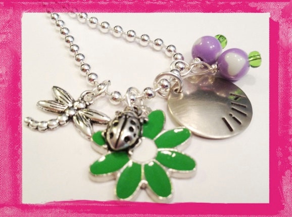 DAISY AND FRIENDS Necklace - Hand Stamped Personalized Jewelry for Children -