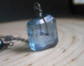 SALE Blue Gemstone Necklace, Blue Quartz Gemstone Nugget Oxidized Sterling Silver Demin Blue.