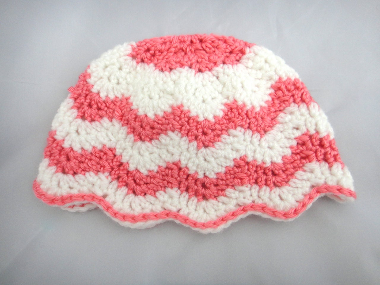 Baby Hat Chevron Pink White Stripes 6-12 months
