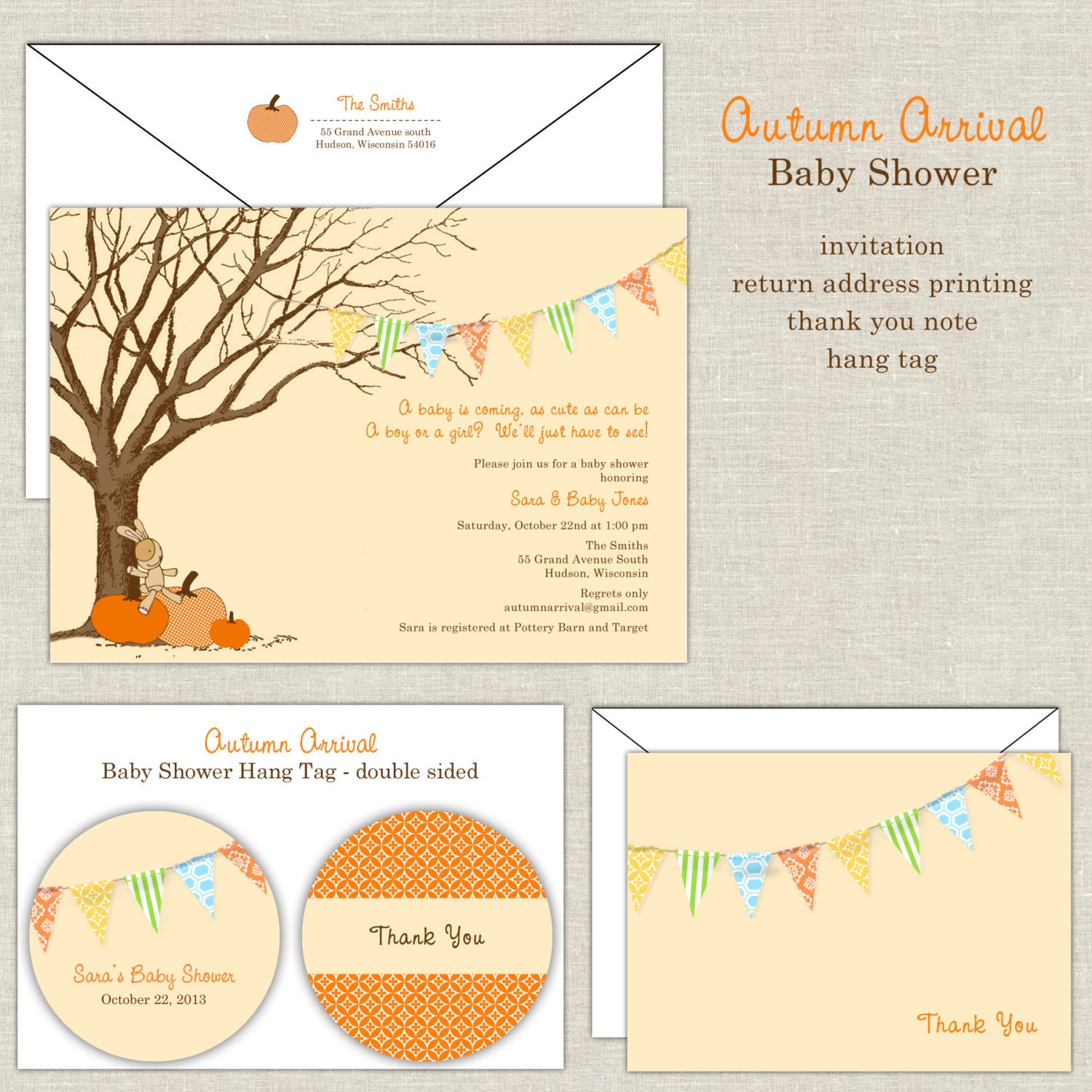 Autumn Arrival Baby Shower Invitation in Yellow & Orange Il_570xn