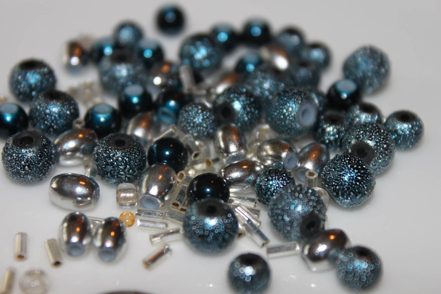 Mixture of Blue Glass Jewelry Beads - .8oz/23g