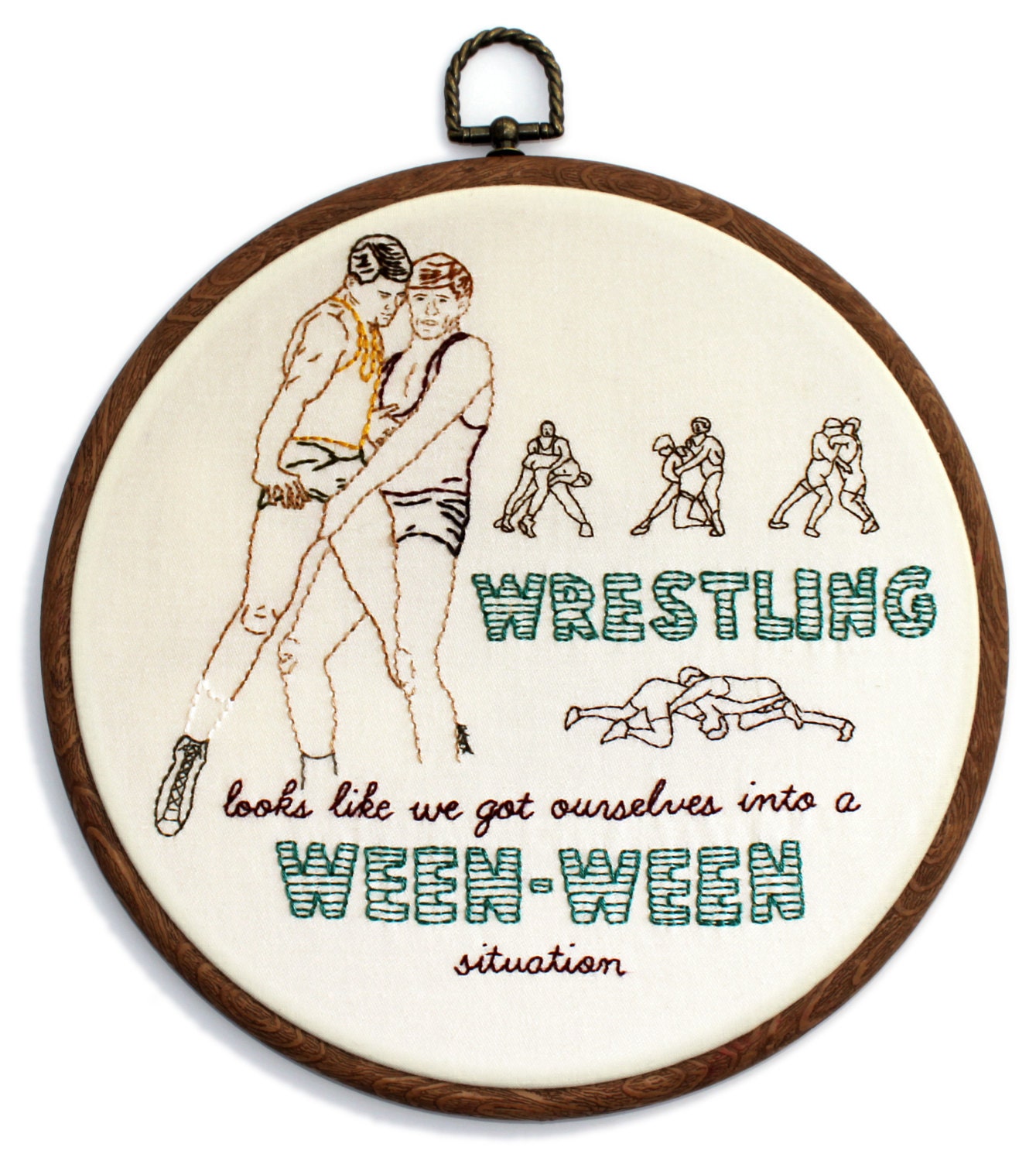 Wrestlers Hand Embroidery - 8" Hoop