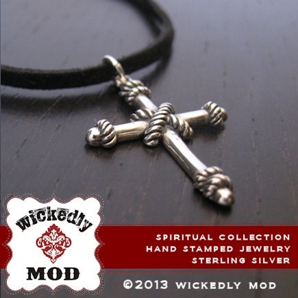 Spiritual Collection - MATTHEW sterling silver roped cross pendant necklace with faux suede necklace - Jewelry for Men - Men's Necklace
