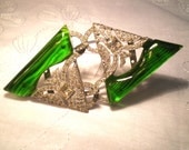 Antique Vintage Belt Buckle 4.5 in Lime Green Rhinestones Art Deco Bakelite Retro Rhinestones Victorian Bride Statement Free US Shipping