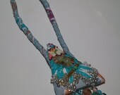 Teal Trinity Fabric Art Pendant Necklace