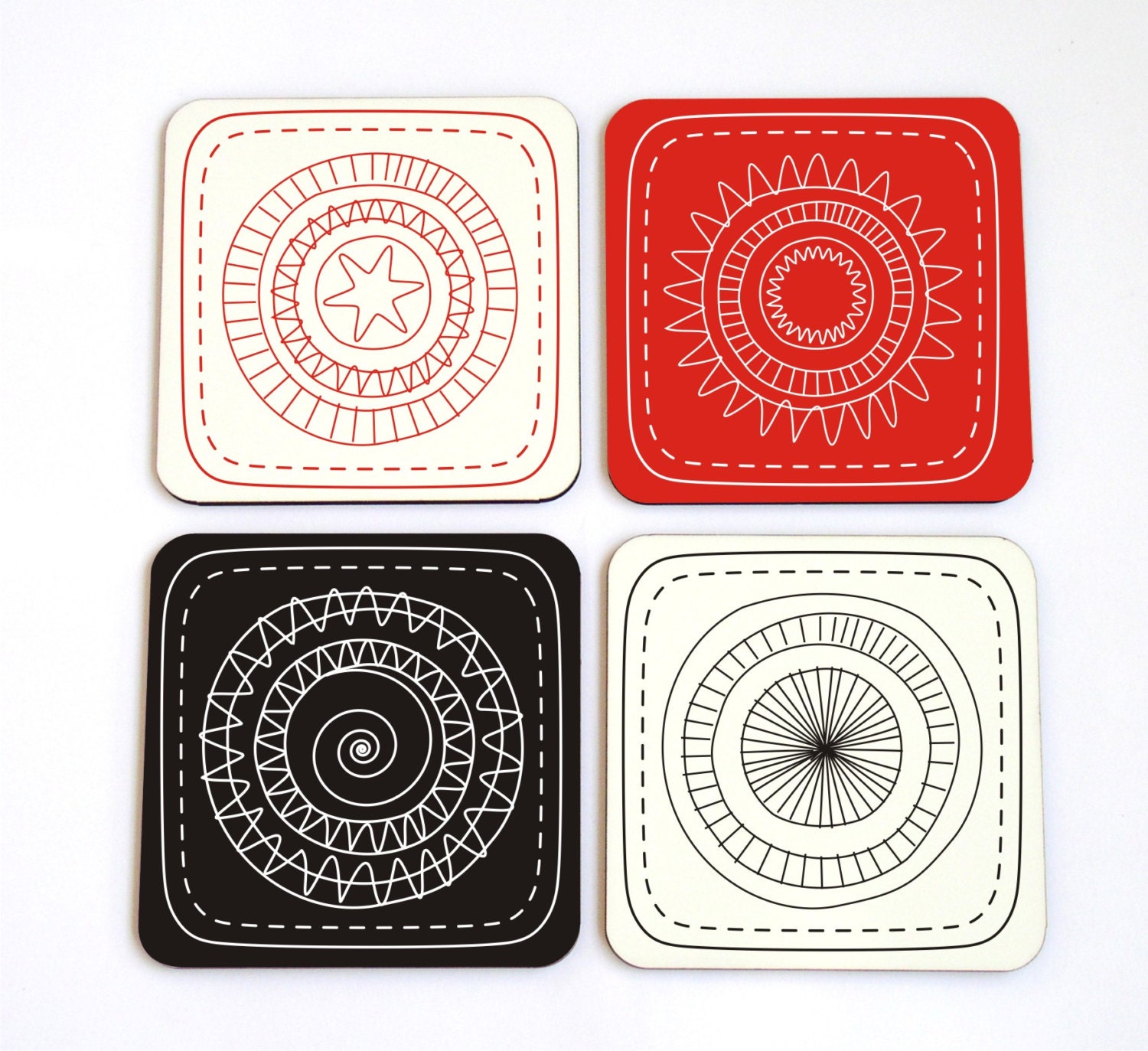 coaster set drink coasters retro coaster set red grey black white popart geometric home decor gift under 25