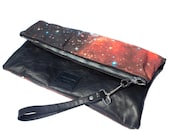 Crimson Galaxy Leather Clutch, Zip Pouch
