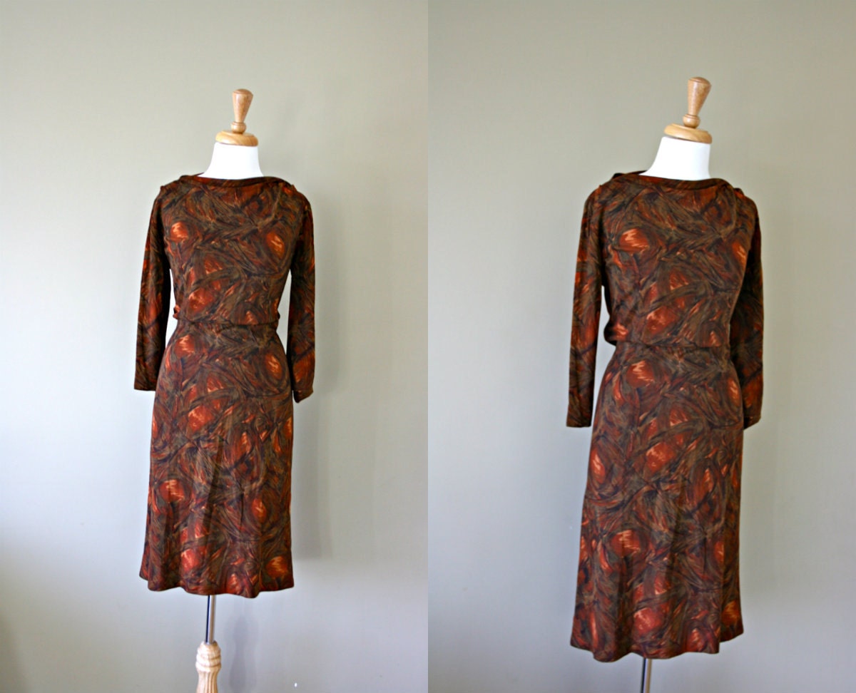 SALE 50s Dress / 1950s Dress / Autumn Wiggle Mad Men