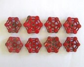 8 vintage faucet handles, iron valve handles, 245, faucet knobs, cottage, red faucet handles, metal faucet knobs, garden faucet handles